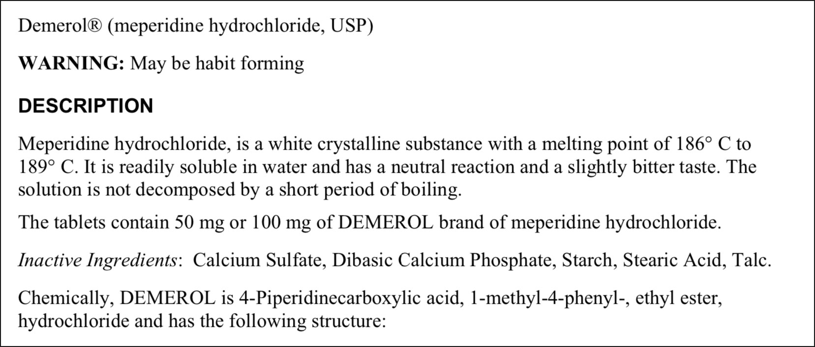 demerol meperidine hydrocholride